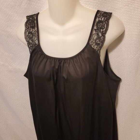 Vintage Berkliff Womens Sz Large Silky Maxi Slip Dress Lace Shoulder - Picture 2 of 8